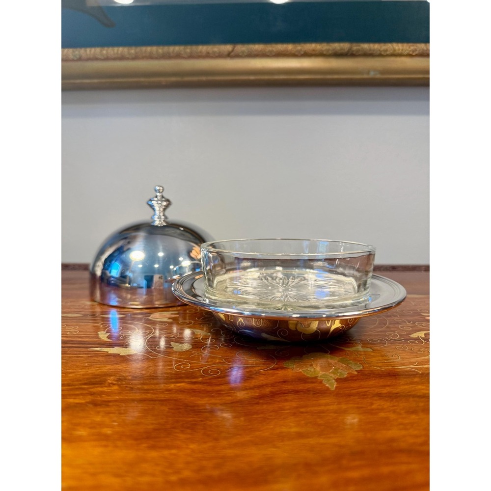 Vintage Silverplate Butter Dish with Glass Insert • Covered Butter Server - Picture 7 of 16